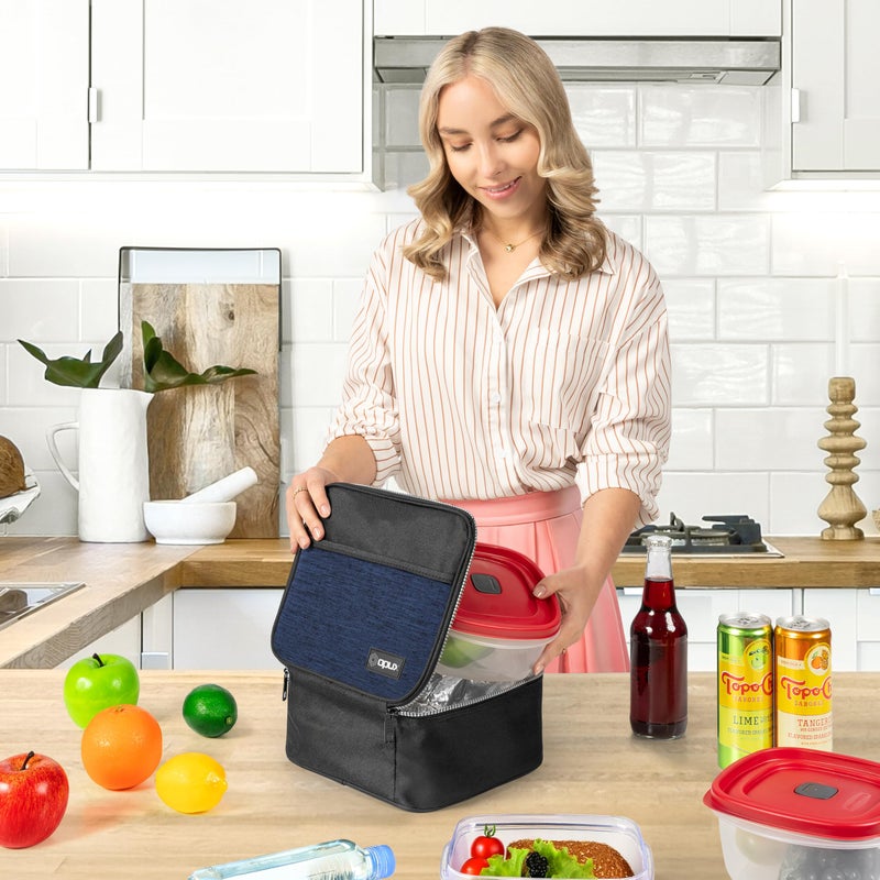 opux Insulated Lunch Bag Kids, Lunch Box for School Boy Girl, Leakproof Small Reusable Compact Soft Mini Cooler Bag, Toddler Small Lunch Boxes Kit Pail with Front Side Pockets (Navy) - Image 3